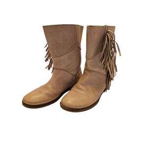 Felmini Women's Tan Genuine Leather Fringe midcalf Boots Size 38/8 Festival West